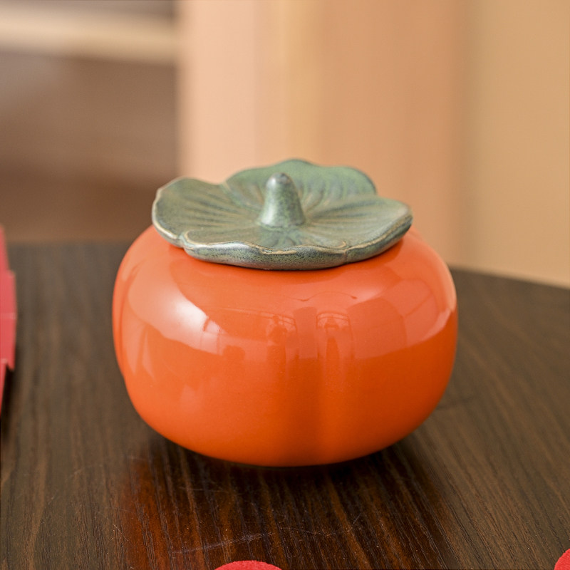 陶瓷柿子茶叶罐柿柿如意喜糖罐柿子结婚庆糖盒伴手礼公司活动礼品