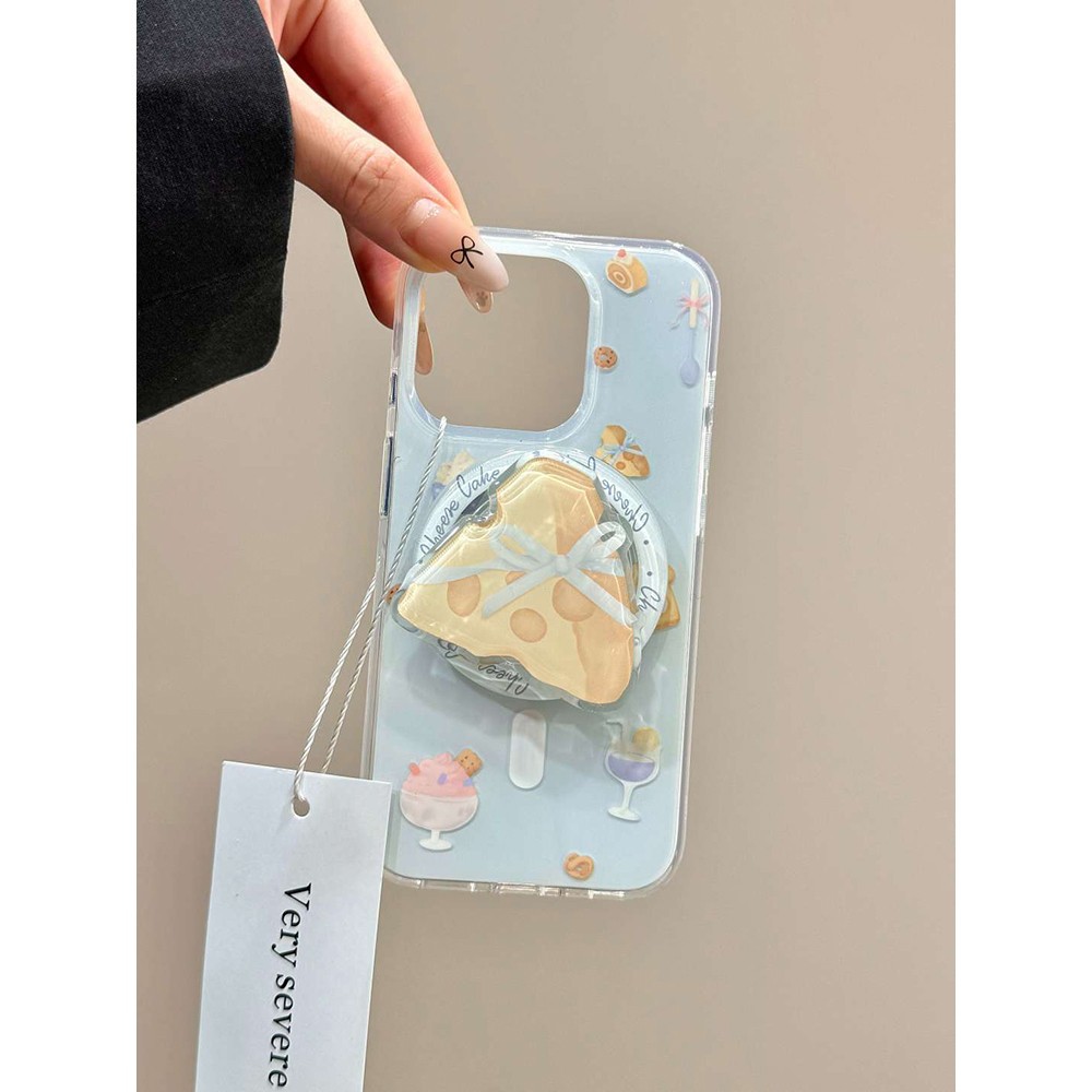 imd大孔磁吸ins风浅蓝卡通少女适用iPhone手机壳牛角包奶酪磁吸支
