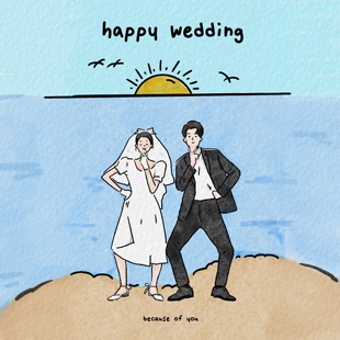手绘婚纱照片头像婚礼卡通形象设计情侣头像定制q版 请柬插画