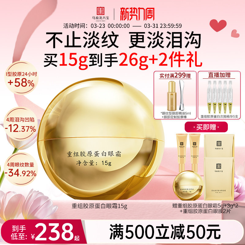 马应龙眼霜淡化细纹改善泪沟重组胶原蛋白紧致抗皱舒缓修护八宝