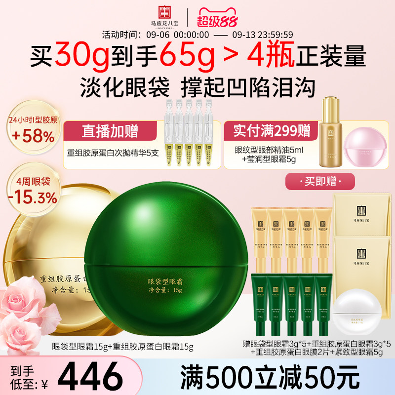 马应龙眼霜淡化眼袋黑眼圈细纹泪沟紧致抗皱修护重组胶原蛋白八宝