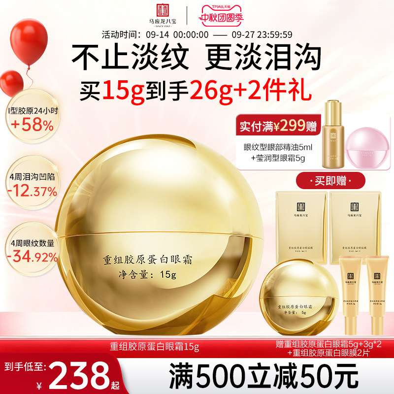 马应龙眼霜淡化细纹改善泪沟重组胶原蛋白紧致抗皱舒缓修护八宝