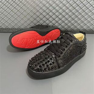 轻奢钉鞋新款亮晶晶铆钉鞋高街男士爆款红底鞋潮流时尚百搭休闲鞋