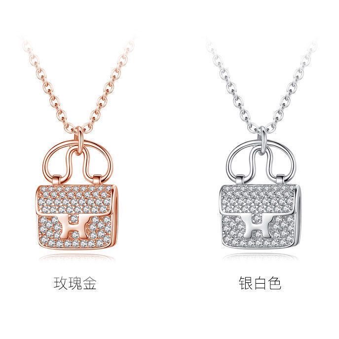 S925纯银镶钻包包项链女轻奢小众设计感锁骨链送女友饰品礼物