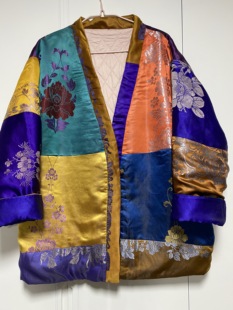 原创设计新中式复古撞色外套 桑蚕丝老软缎拼接内里羊绒絮片 棉服