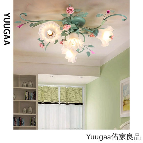 奶油风罗勒绿卧室吸顶灯房间灯具