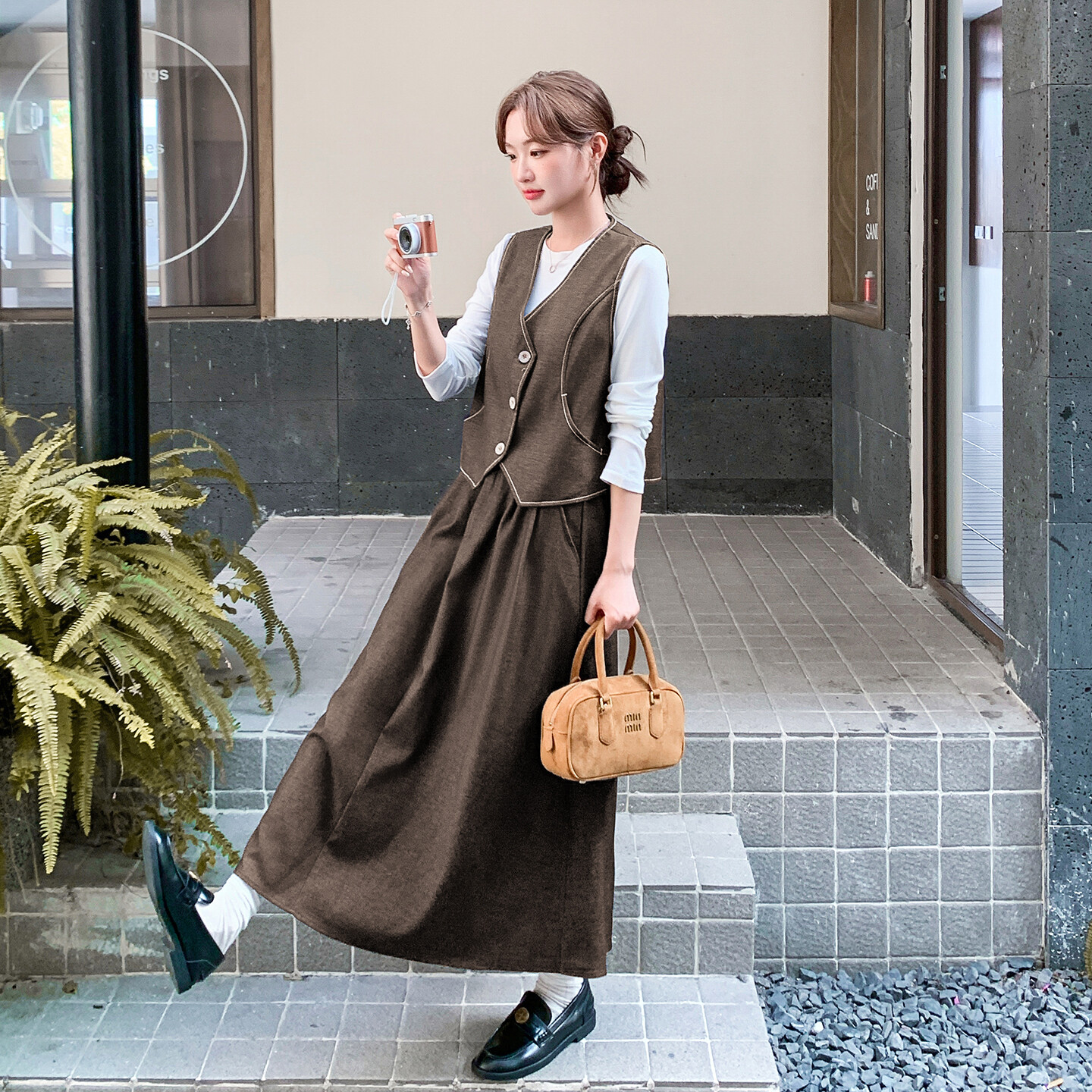 现货2D078-T1952-P195K278手工明线马甲+半裙   2件套2色