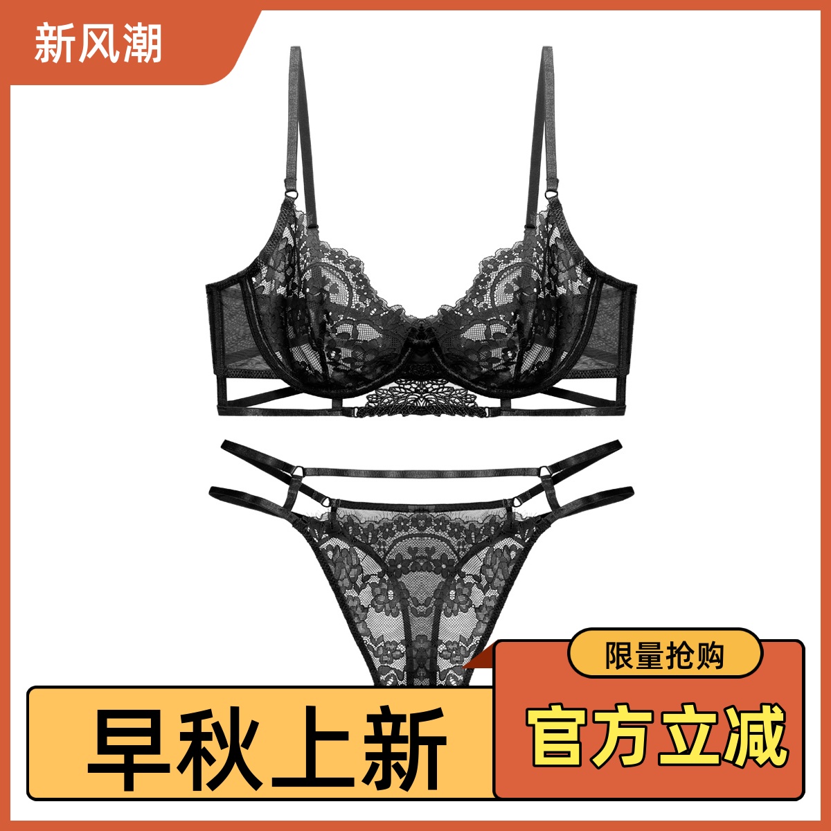 性感薄杯大胸显小文胸套装