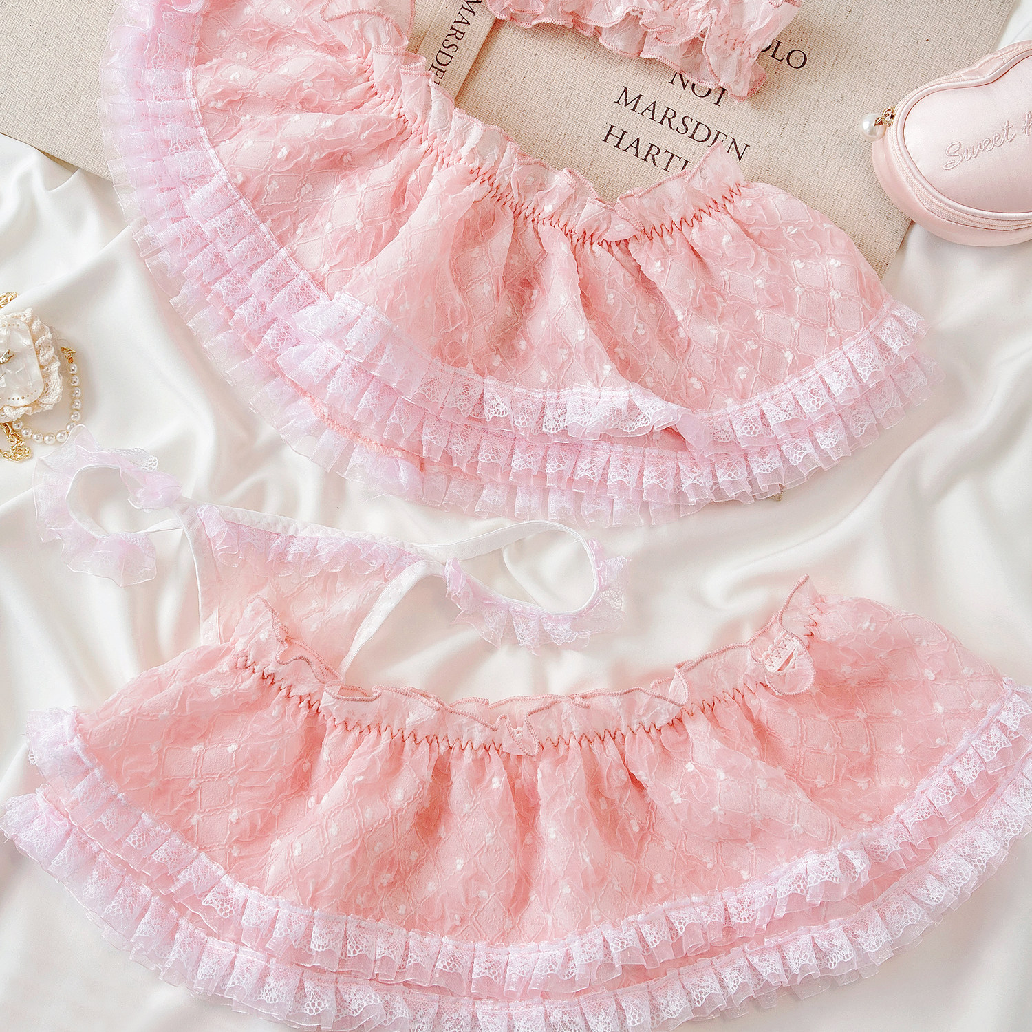 怦然心动* 粉色纯欲蕾丝芭比网纱吊带蓬蓬纱裙内衣套装,女士内衣/男士内衣/家居服,文胸套装,淘宝优惠券,粉丝福利购,淘宝优惠卷