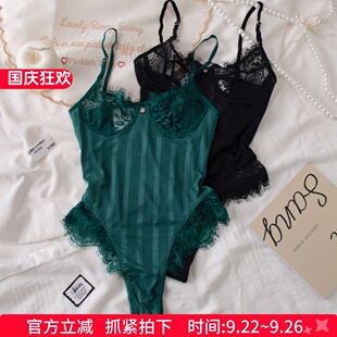 如何抵抗 胸罩 透视睫毛花边连体衣条纹蕾丝文胸套装