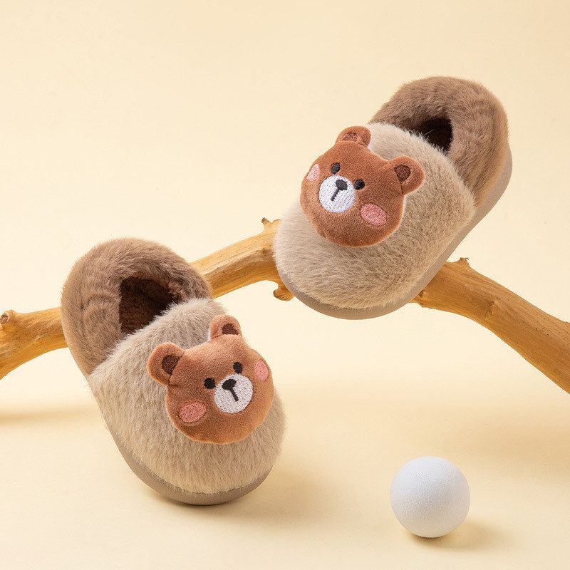 小鹿米利棉拖鞋毛绒可爱卡通小熊家居室内软底男童棉鞋毛毛拖鞋女