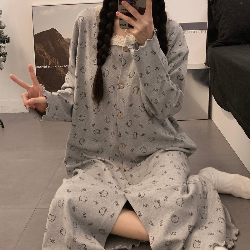 带胸垫孕妇睡裙进产房长袖可外穿产妇家居裙产后待产月子裙喂奶裙