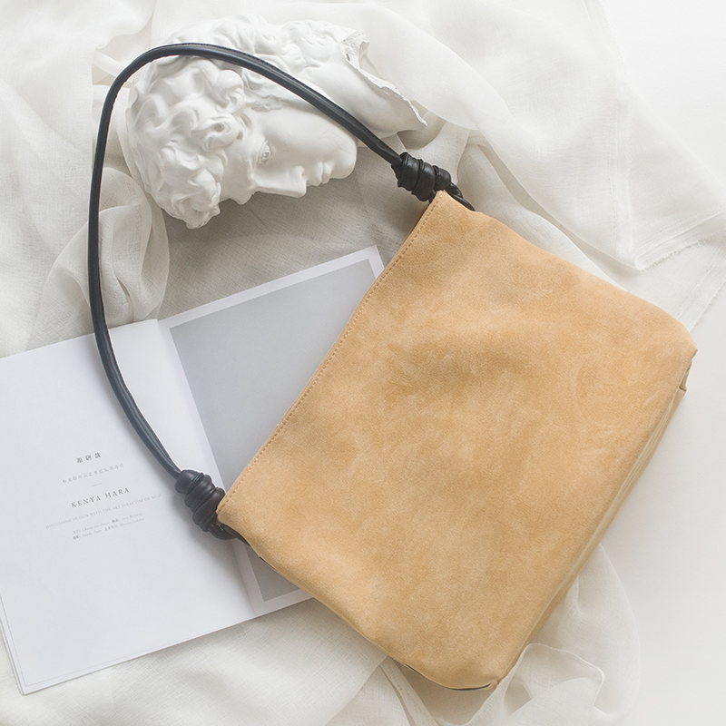 氧气种子2025冬季新款 ins日韩休闲撞色麂皮托特包单肩大容量女包