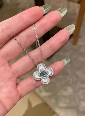 中古风帕拉伊巴项链女四叶草白贝母锁骨链海蓝宝红刚玉碧玺轻奢新