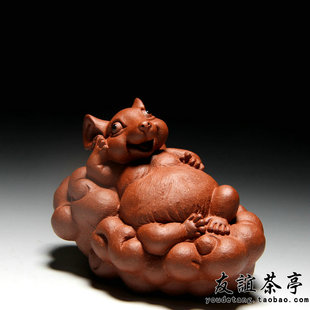 友谊茶亭紫砂李建伟生肖老鼠茶宠高枕无忧纯手工摆件