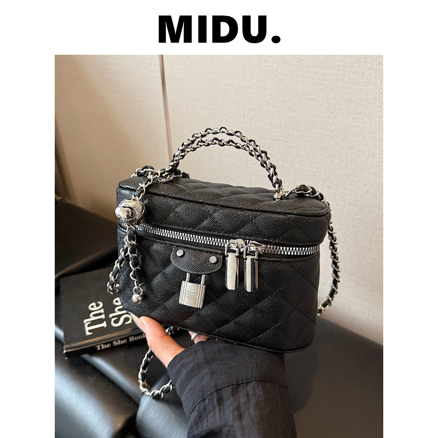 MIDU高级感小包包女式2025新款百搭菱格单肩链条包质感斜挎盒子包