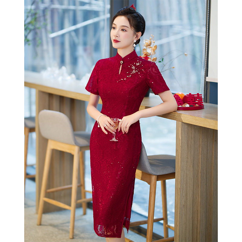 妈妈装旗袍气质喜婆婆蕾丝婚宴装