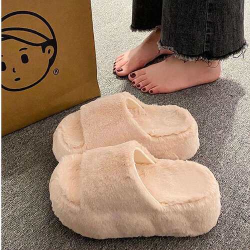 7.0cm厚底增高一字毛毛拖鞋女秋冬外穿居家室内软底防滑保暖棉鞋