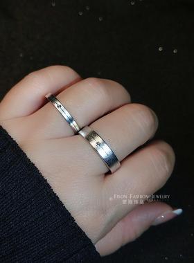 简约风单钻磨砂情侣对戒新款潮七夕情侣仿真钻戒女闭口素圈戒指男