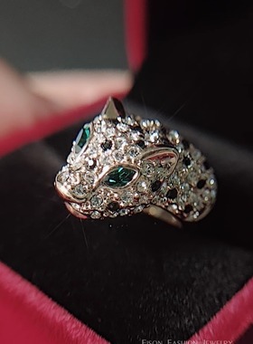 欧美复古夸张野性动物猎豹戒指女时尚个性食指豹子戒指环小众宽版