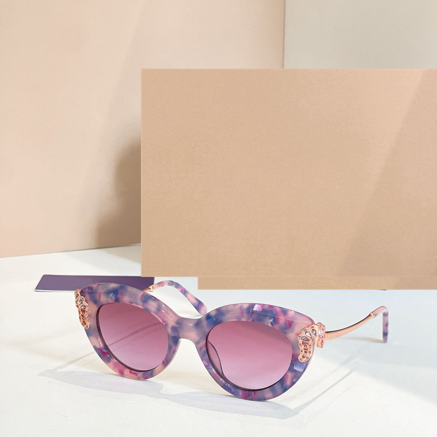 高级风女士椭圆太阳眼镜991时尚优雅镶钻遮阳墨镜男紫碎花黑玳瑁