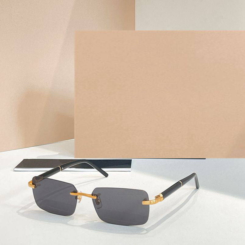 男士商务风太阳眼镜方形无框03634时尚素颜女遮阳墨镜可配度数黑