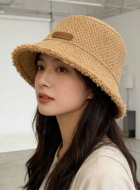 夏季防晒渔夫帽子女款韩版编织大檐遮阳帽透气新款百搭出游太阳帽
