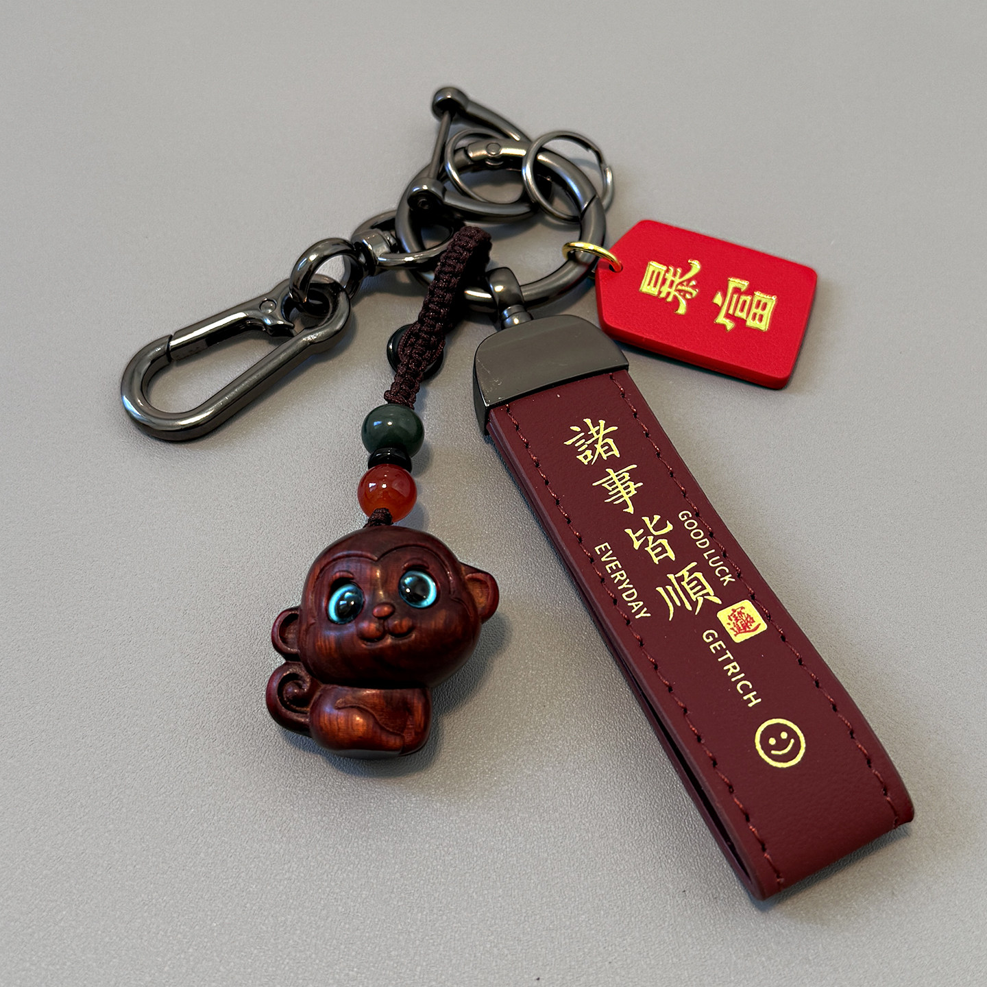 檀木猴生肖汽车钥匙扣本命年男女情侣精致猴年个性挂饰礼物包挂件