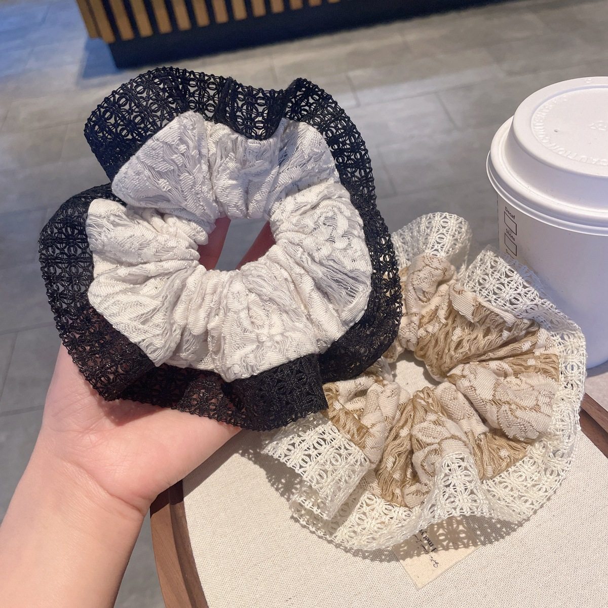 高级感布艺大肠发圈发绳时尚新款马尾扎头绳头花蕾丝发饰