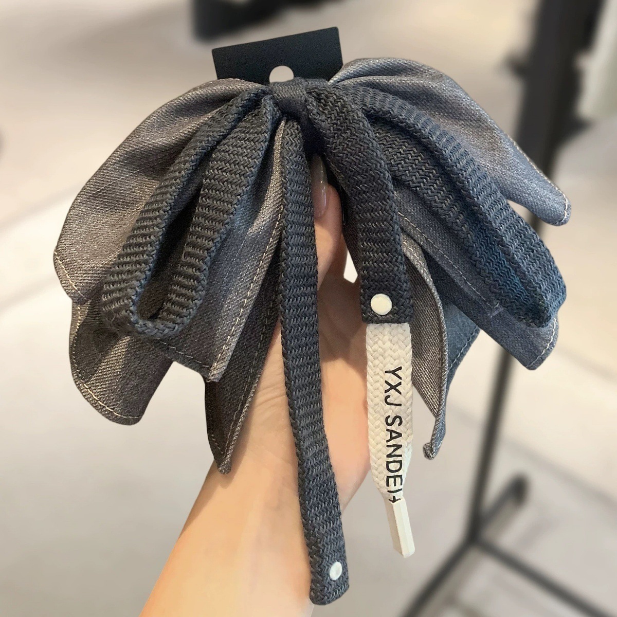 韩系洋气牛仔灰高马尾蝴蝶结抓夹发夹后脑勺高级感网红气质鲨鱼夹