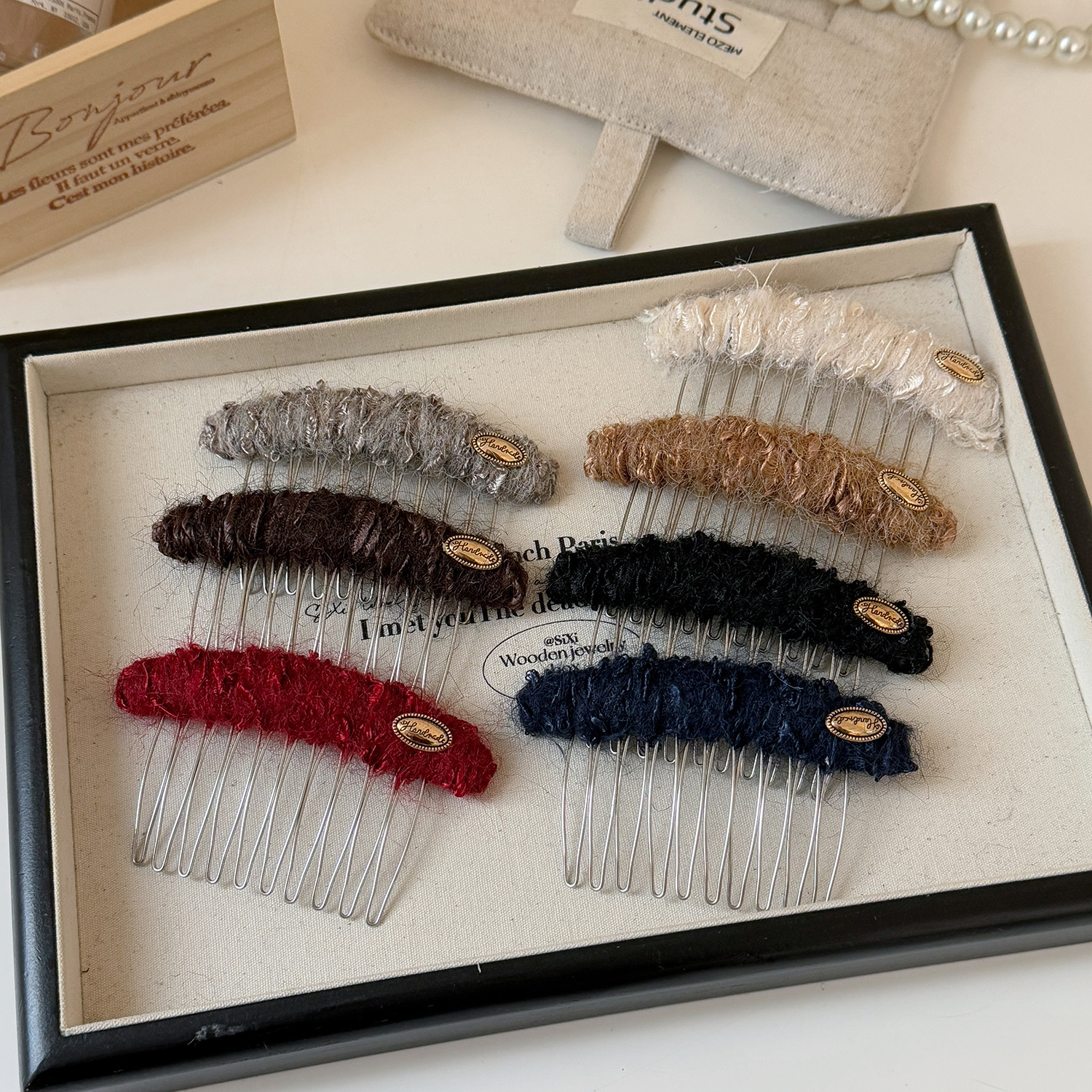 秋冬毛绒刘海倒插梳高级感彩色金标碎发梳时髦洋气个性百搭碎发夹