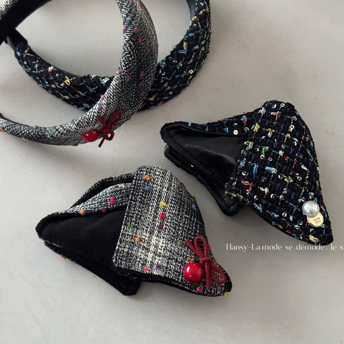 韩系布艺蝴蝶结三角发夹高级感高颅顶抓夹半扎发百搭后脑勺鲨鱼