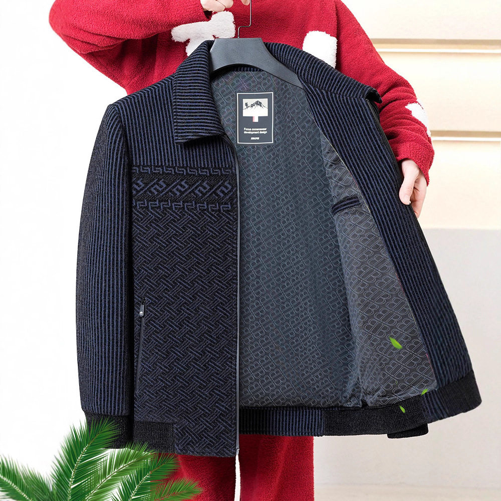 爸爸春秋款外套中年男士雪尼尔透气休闲夹克衫中老年人爷爷上衣服