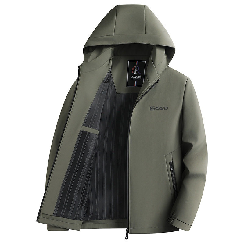 2025新款爸爸装春秋季夹克外套商务休闲可脱卸帽子中年男士上衣