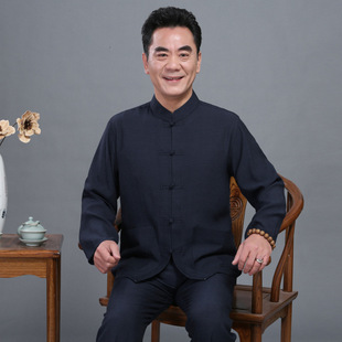 夏季唐装男式套装居士服棉麻太极拳练功服中老年汉服男中国风