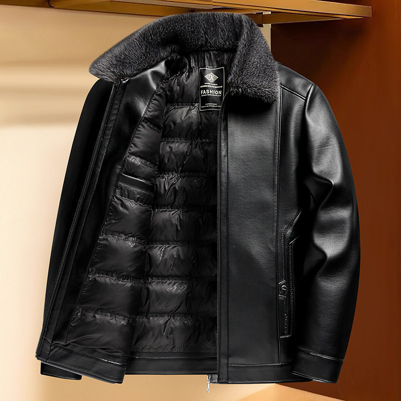 新款皮夹克加厚夹棉皮衣男装中老年爸爸加厚休闲翻领保暖防风皮衣