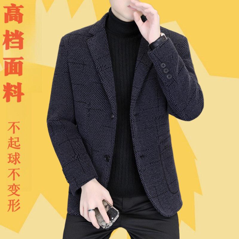 休闲外套男秋冬休闲加棉加厚夹克2025新款痞帅高级感男装毛呢褂子