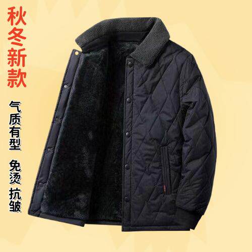 男士秋冬季棉衣宽松加绒加厚翻领棉服小棉袄爸爸装父亲立领外套