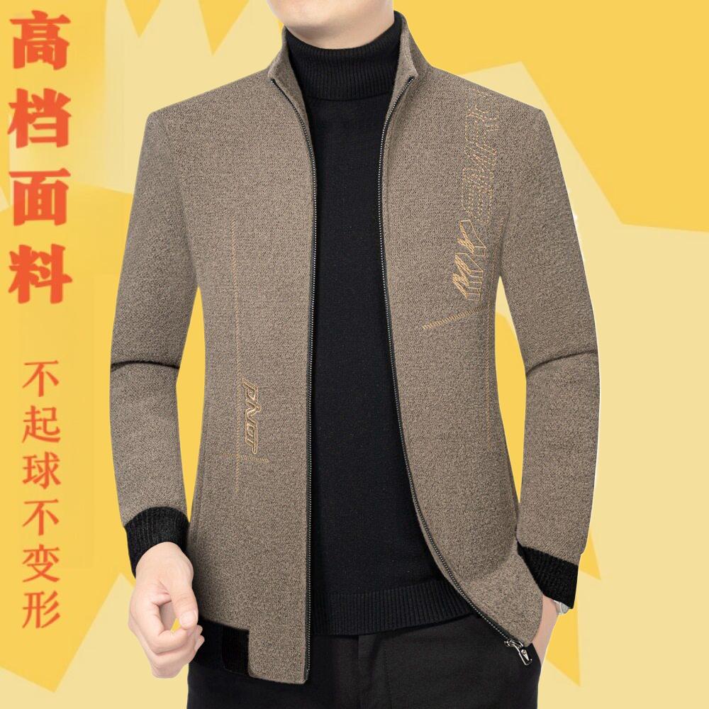 2024冬季雪尼尔加厚男式夹克新款中年时尚格纹立领宽松男外套爸爸图片