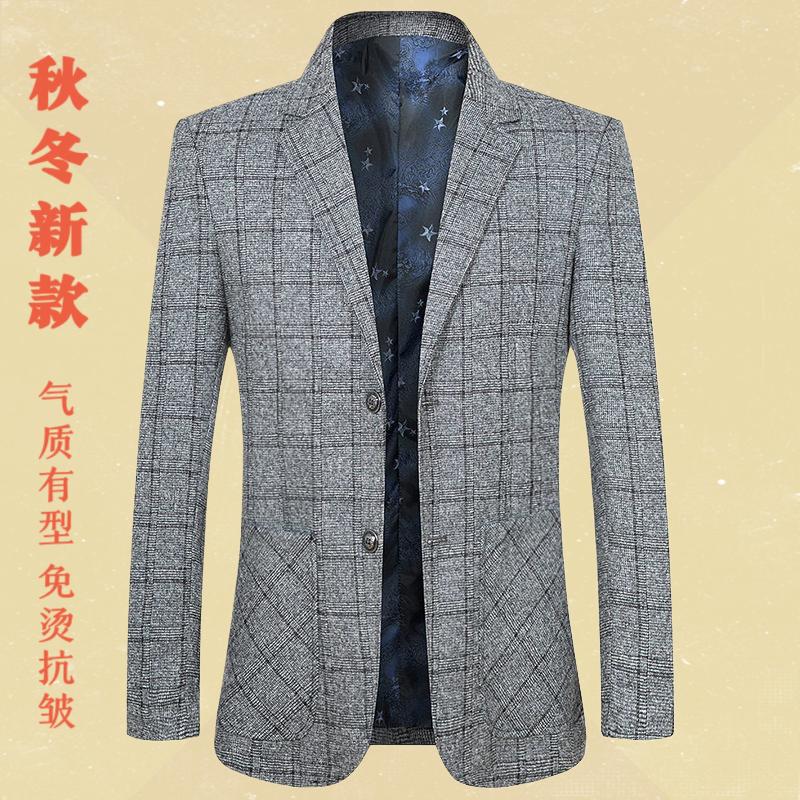 2025春秋季新款中年男士西服外套单件休闲上衣爸爸装西装一件代发
