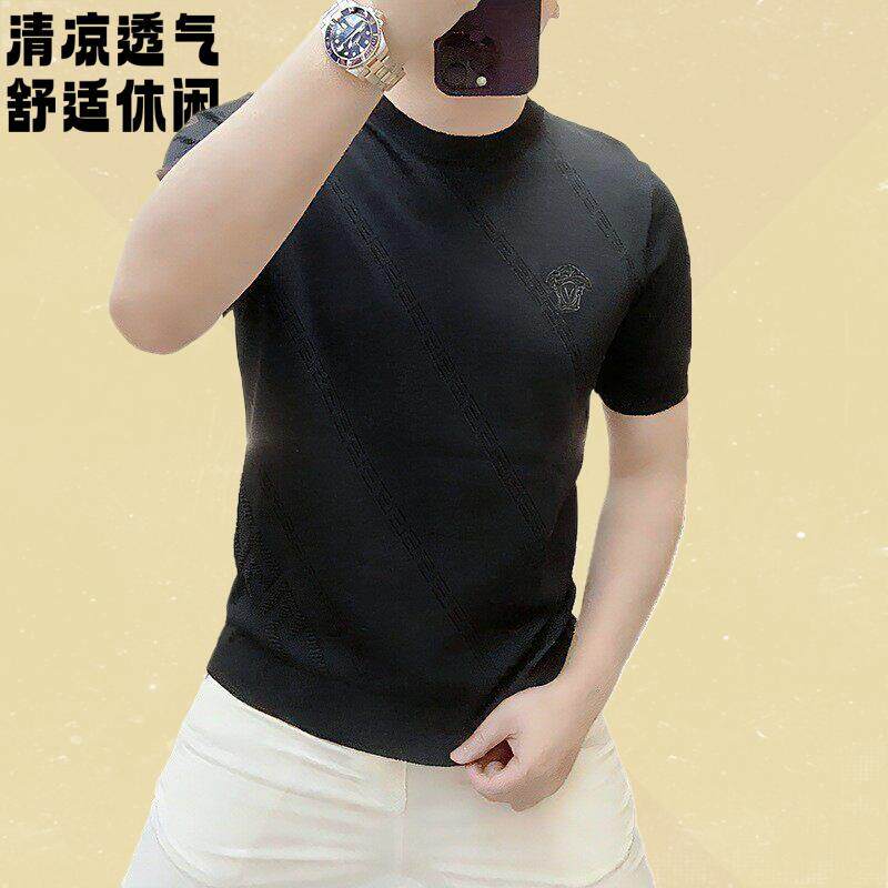 夏季男士针织毛衣潮流修身韩短袖