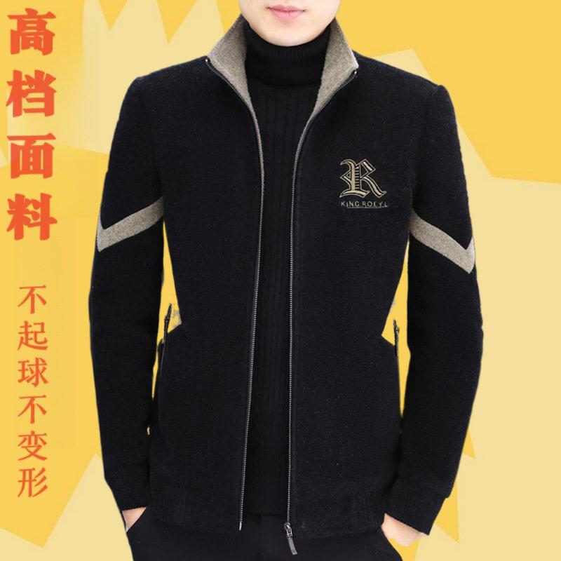 新款毛呢外套男秋冬短款金貂绒呢子大衣休闲时尚加绒加厚立领夹克