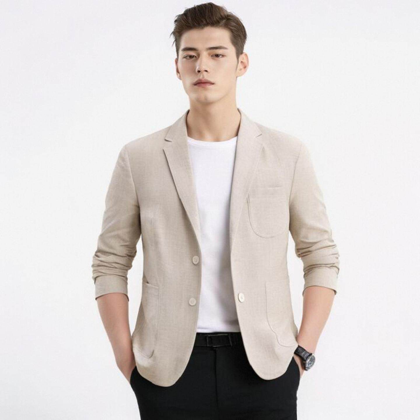 亚麻西服外套休闲春秋季宽松透气