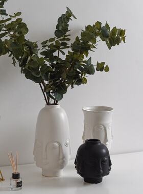 客厅摆件陶瓷花瓶人脸白色花插工艺礼品创意陶瓷工艺品家居饰品