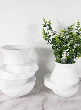 现代北欧极简层叠错位花瓶客厅插花干花器摆件样板房家居软装饰品