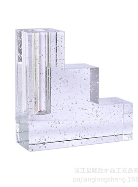 北欧简约风格水晶客厅摆件家居软装花瓶花插透明单口方形竖款花器