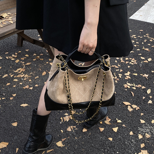 高级感ins风菱格链条托特包女式2025新款时尚撞色手提包潮单肩包