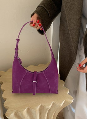 高颜值磨砂绒月牙包hobo腋下包小众设计包包复古百搭单肩斜挎包女