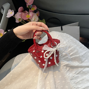 洋气小众波点mini菜篮子手拎包女包夏新款 百搭单肩斜挎迷你口红包