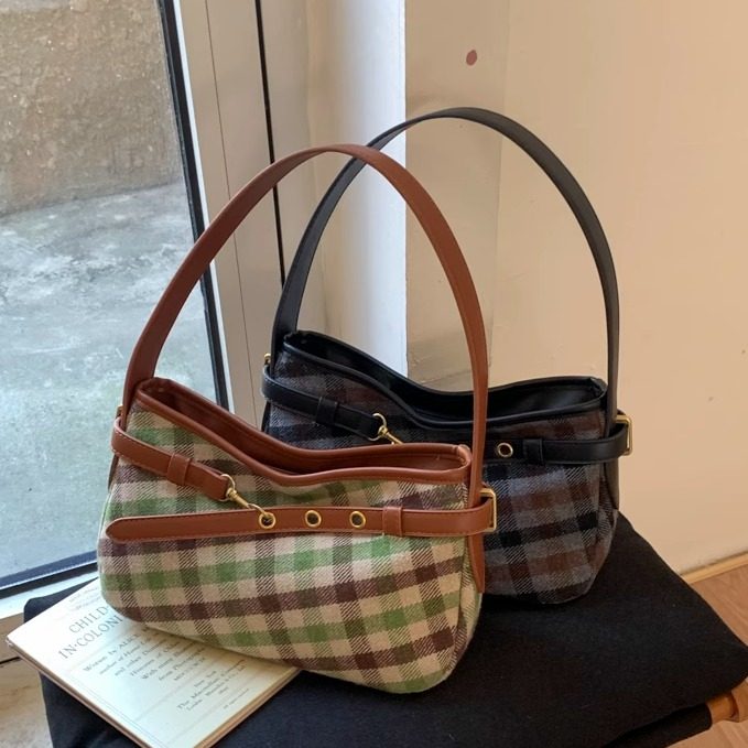 文艺复古风格子包包女2025新款潮时尚洋气小托特包百搭单肩通勤包,箱包皮具/热销女包/男包,托特包,淘宝优惠券,粉丝福利购,淘宝优惠卷